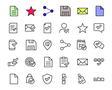 İlgili vektör çizgisi simgelerinden oluşan basit bir set. Güvenlik garantisi, alınan belge, okunan mesaj, doğrulama, kalite ve daha fazlası gibi simgeler içerir. Düzenlenebilir Bar. 480x480