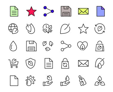 ECOLOGY Vector Line Simgeleri Kümesi, fotosentez, çevre koruma, çevre dostu ambalaj, büyüme süresi, düzenlenebilir felç, Ekolojiyi Koru gibi ikonlar içerir