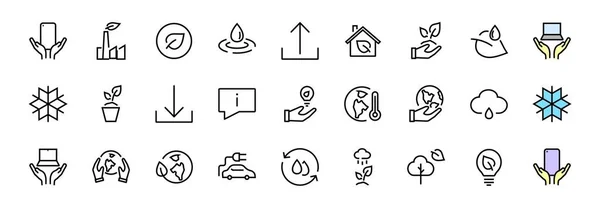 Set Von Ecology Symbolen Vektorzeilen Enthält Solche Symbole Wie Ein — Stockvektor