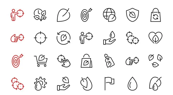 Ecology Vector Line Icons Set 광합성 친화적 뇌졸증 생태를 유지하는 — 스톡 벡터