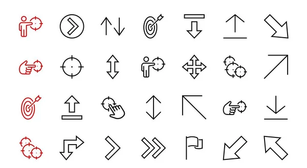 線の矢印 矢印のセットには 一時停止 直接右側の編集可能なストロークなどのアイコンが含まれています 480X480 白い背景にベクトル図 — ストックベクタ