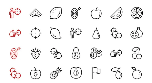 Fruit Icon Set Vektorlinien Enthält Symbole Wie Apfel Banane Kirsche — Stockvektor