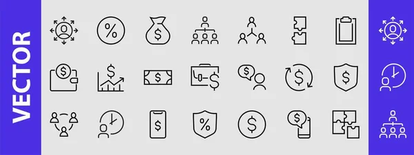 Set Business Vector Line Icons Contains User Symbols Dollar Pictograms — Stock Vector