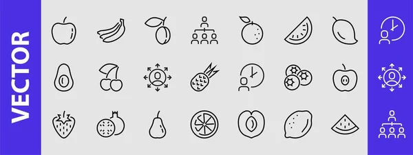 Fruit Icon Set Vector Lines Contains Icons Apple Banana Cherry — стоковый вектор