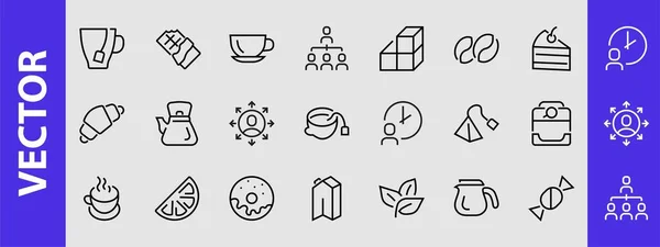 Coffee Tea Linear Icons Set Contient Des Icônes Thé Sachet — Image vectorielle