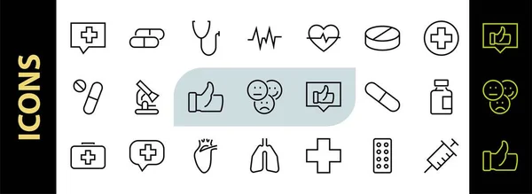 Conjunto Simple Iconos Medicina Contiene Iconos Medicina Píldoras Iconos Línea — Vector de stock