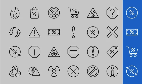 Warnings Simple Set Thin Line Vector Icons Contains Icons Warning — Stock Vector