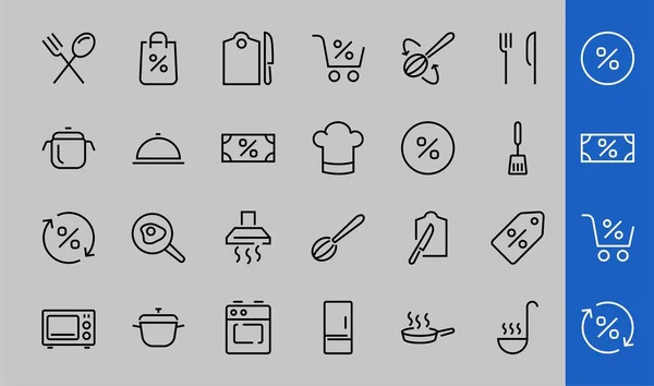 Set Van Koken Keuken Iconen Vector Lijnen Bevat Pictogrammen Zoals — Stockvector