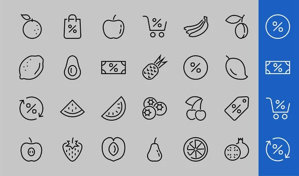 Set Iconos Frutas Líneas Vectoriales Contiene Iconos Como Manzana Plátano — Archivo Imágenes Vectoriales