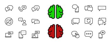 Mesaj çizgisi vektör çizgisi simgelerinin basit bir kümesi. Sohbet, SMS, bildirimler, grup sohbeti ve daha fazlası gibi simgeler içerir. Düzenlenebilir felç. 48x48 piksel mükemmel, beyaz arkaplan
