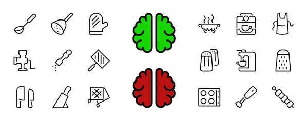 Keuken Icon Kookproces Gereedschap Ikoon Set Dunne Lijn Vector Heeft — Stockvector