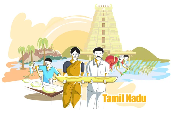 Mensen en cultuur van Tamil Nadu, India — Stockvector