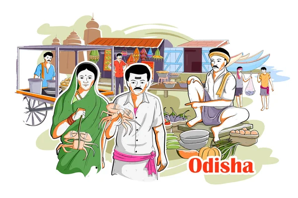 사람과의 Odisha, 인도 문화 — 스톡 벡터