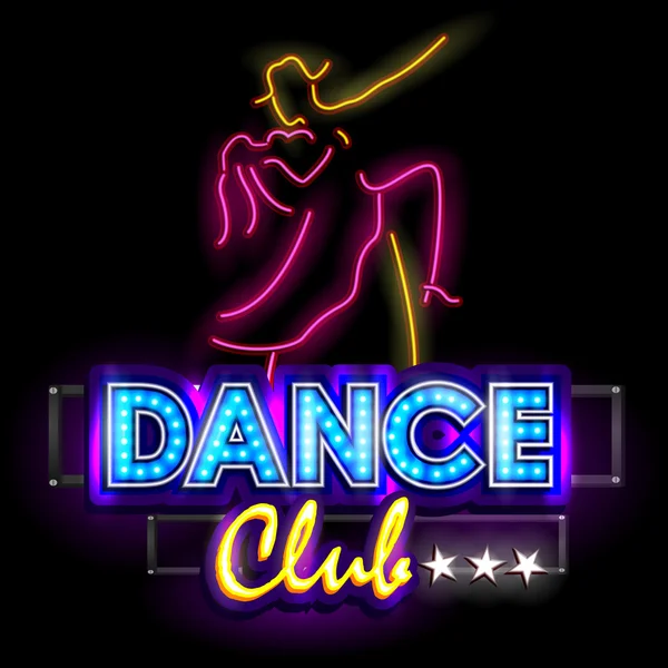 Neon licht uithangbord voor Dance Club — Stockvector