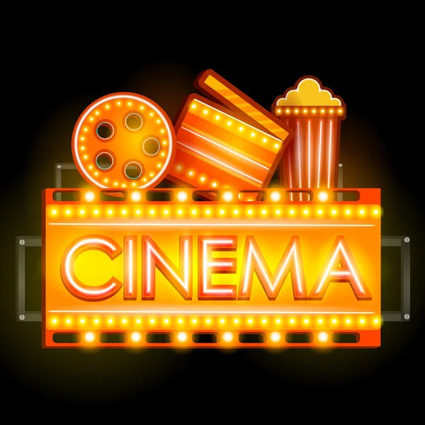 Insegne luminose al neon per banner Cinema — Vettoriale Stock