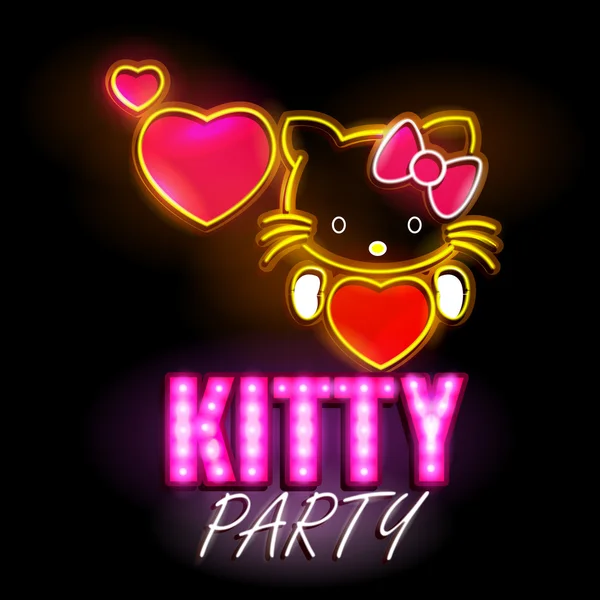 Neon fény jelzőtábla Kitty Party — Stock Vector