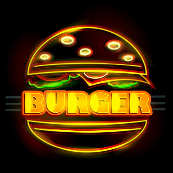 Neon licht uithangbord voor Hamburger — Stockvector