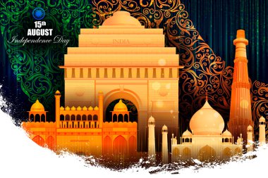 Monument and Landmark on Indian Independence Day celebration background clipart