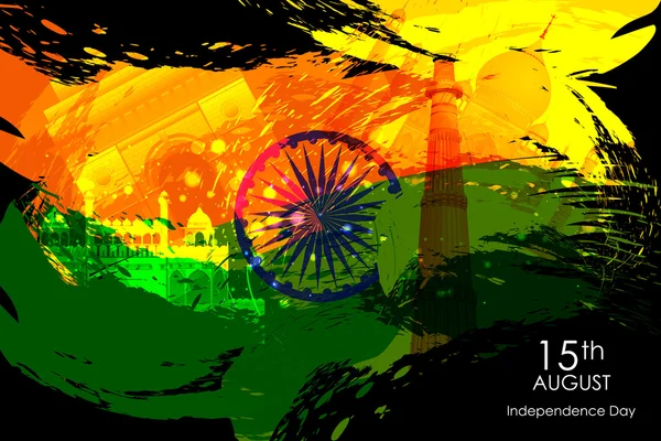 Monumento y punto de referencia en el fondo de la celebración del Día de la Independencia India — Vector de stock