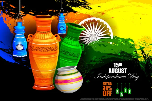 Tricolor Pot on Indian Independence Day celebration Contexte de la publicité — Image vectorielle