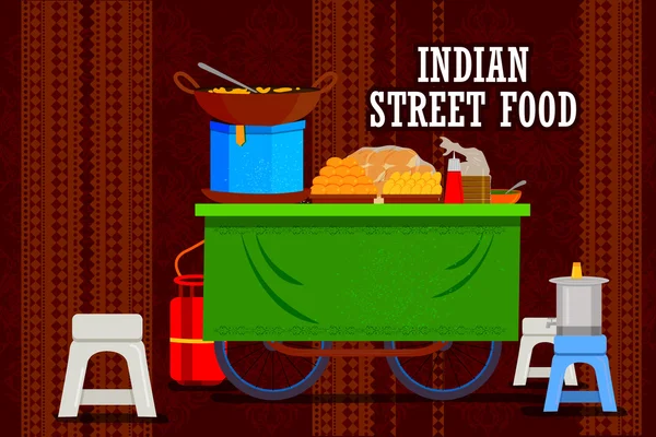 Indiase straat voedsel winkelwagen vertegenwoordigen kleurrijke India — Stockvector