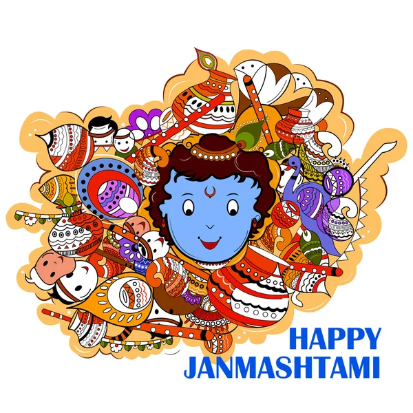Mutlu Krishna Janmashtami Doodle — Stok Vektör