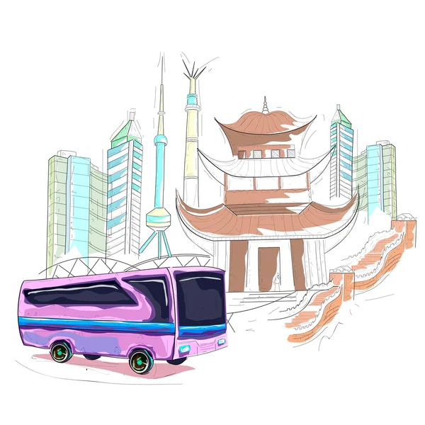 Fondo de paisaje urbano de China — Vector de stock