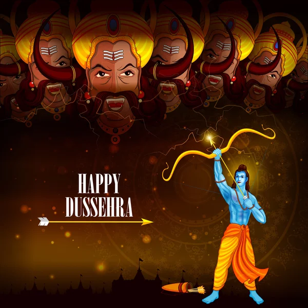 Feliz Dussehra fondo mostrando festival de la India — Vector de stock