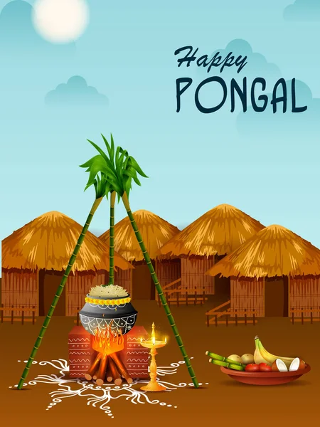 Tamil Nadu Hindistan 'ın Mutlu Pongal Festivali — Stok Vektör