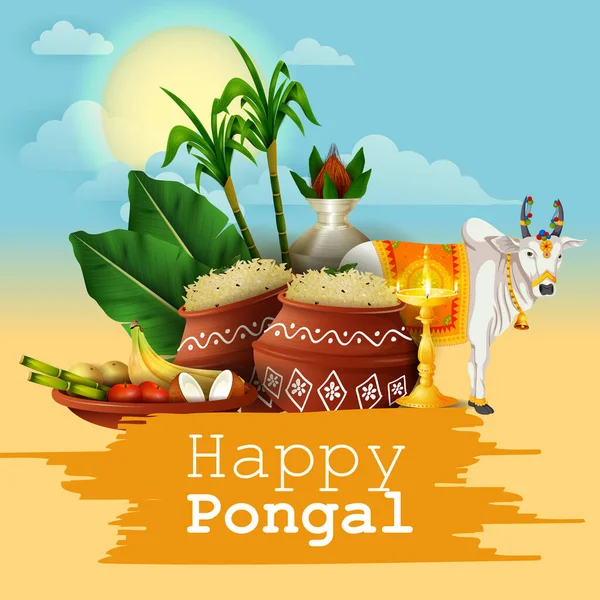 Tamil Nadu Hindistan 'ın Mutlu Pongal Festivali — Stok Vektör