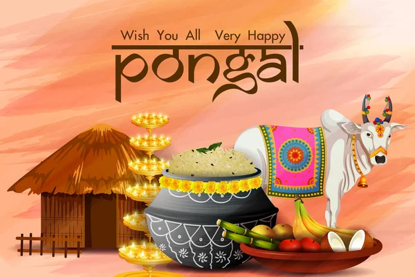 Happy Pongal φεστιβάλ Tamil Nadu Ινδία φόντο — Διανυσματικό Αρχείο