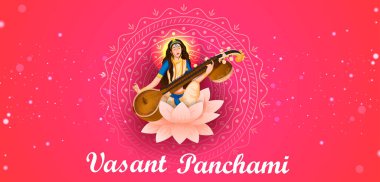 Hintli Vasant Panchami Puja için Tanrıça Saraswati 'nin vektör çizimi