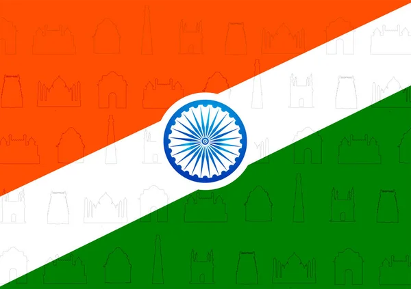 Ilustração da bandeira indiana no feliz dia da independência da Índia fundo —  Vetores de Stock