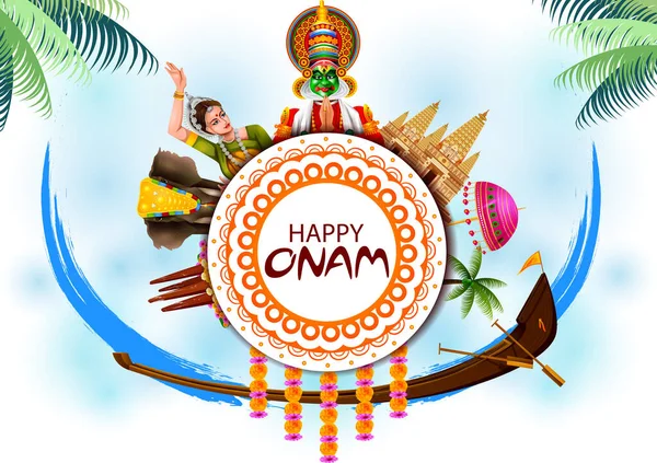 Feliz fiesta de Onam para el fondo del festival del sur de India — Vector de stock