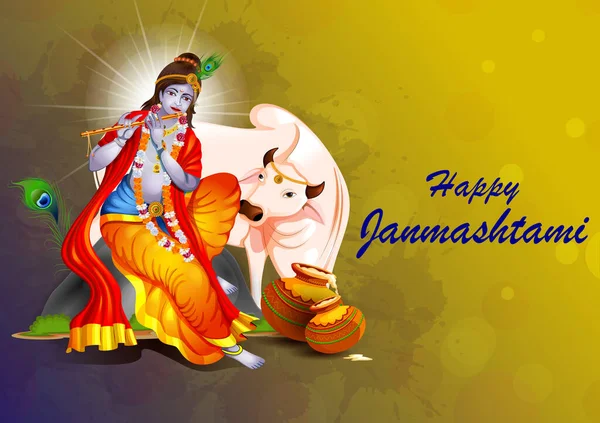 Happy Krishna Janmashtami Indian festival celebration background — Stock Vector