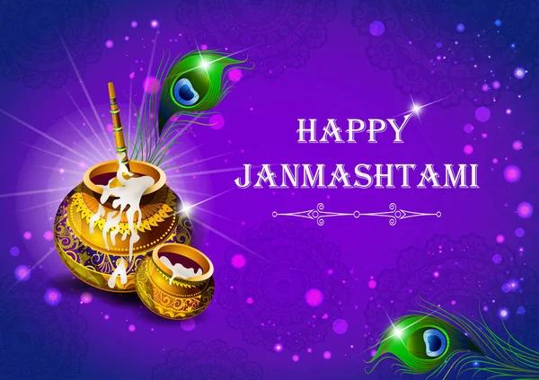 Felice Krishna Janmashtami Indiano festival celebrazione sfondo — Vettoriale Stock