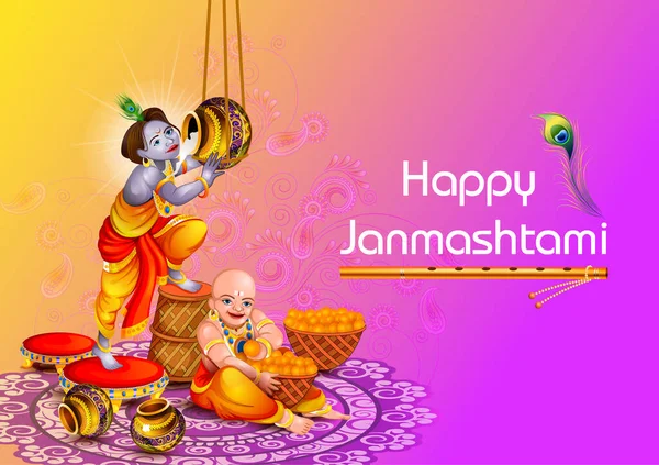 Happy Krishna Janmashtami Indian festival celebration background — Stock Vector