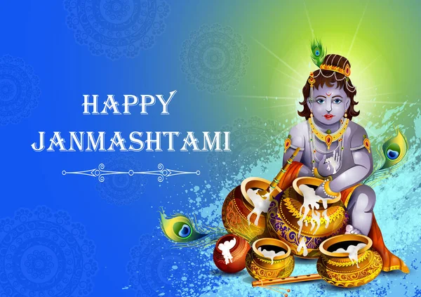 Mutlu Krishna Janmashtami Hint festivali kutlama geçmişi — Stok Vektör