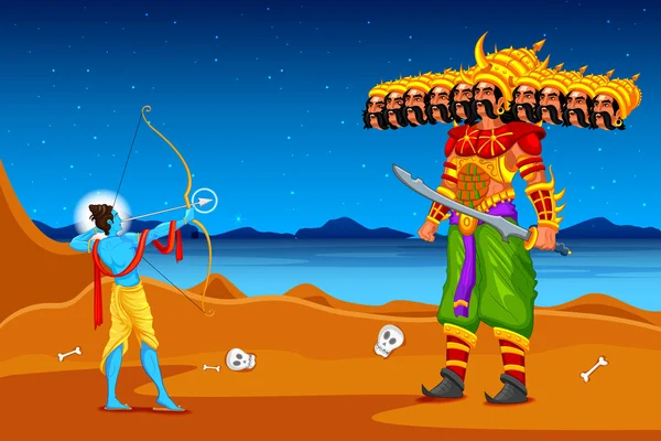 Rama matando a Ravana en Dussehra — Vector de stock