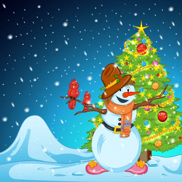 Muñeco de nieve durante la santa Navidad — Vector de stock