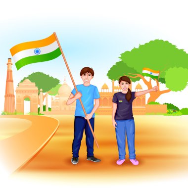 People with Indian flag clipart