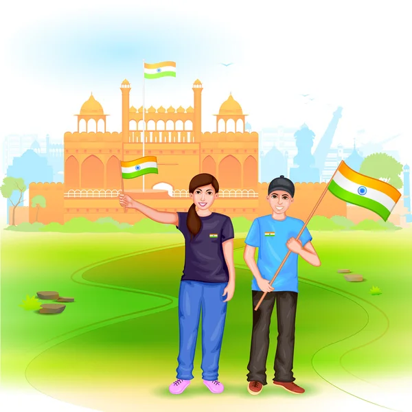 Mensen met Indiase vlag — Stockvector
