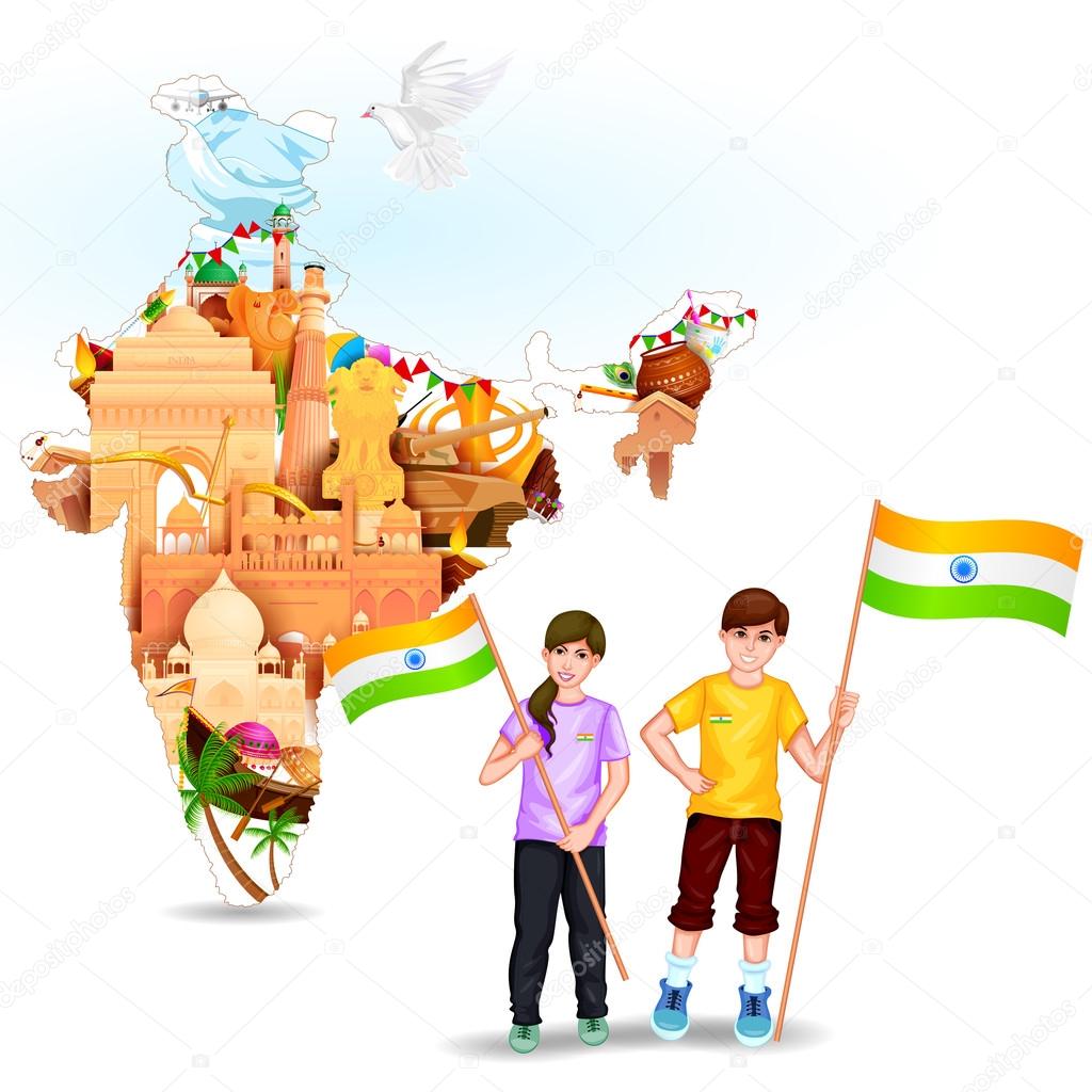 People with Indian flag