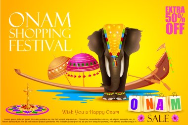 Decorated elephant for Happy Onam clipart