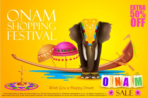 Éléphant décoré pour Happy Onam — Image vectorielle