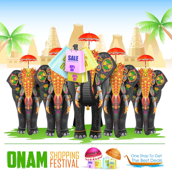 Dekorierter Elefant für glückliche Onam — Stockvektor