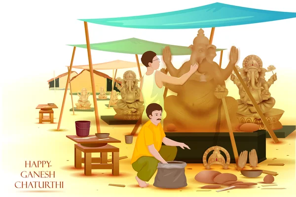 Künstler macht Statue von Lord Ganesha — Stockvektor