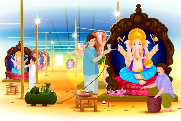 Lord Ganesha heykeli yapmak sanatçı — Stok Vektör