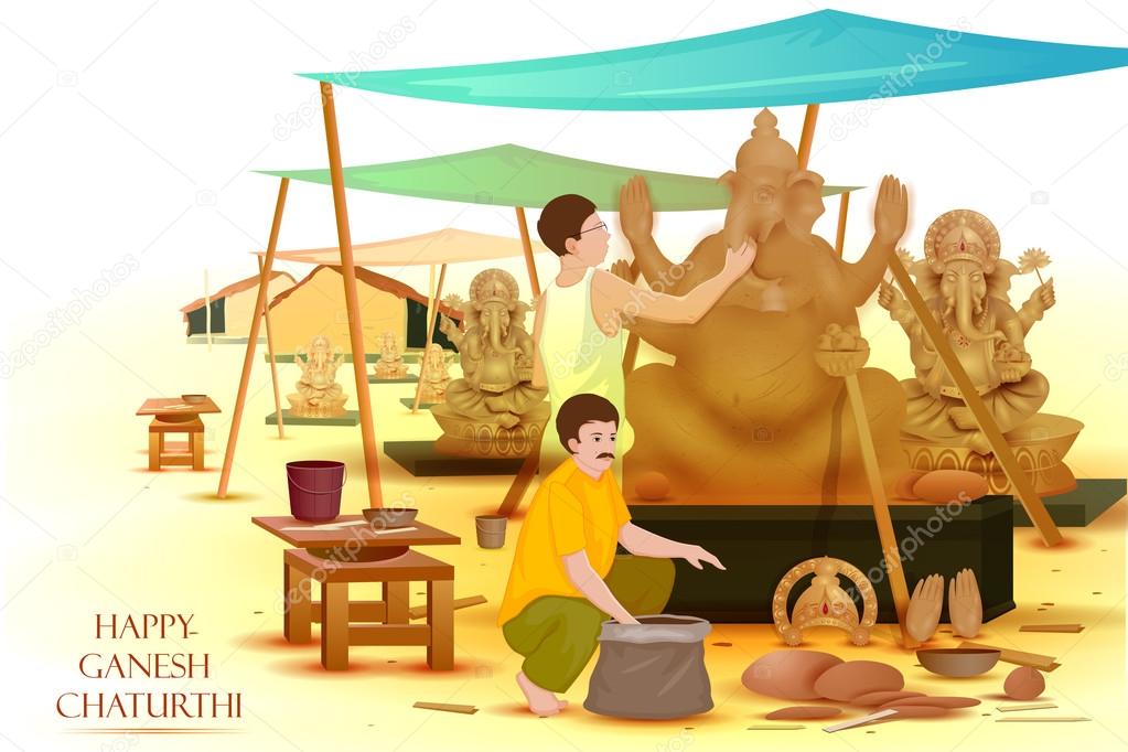 Artist making statue of Lord Ganesha