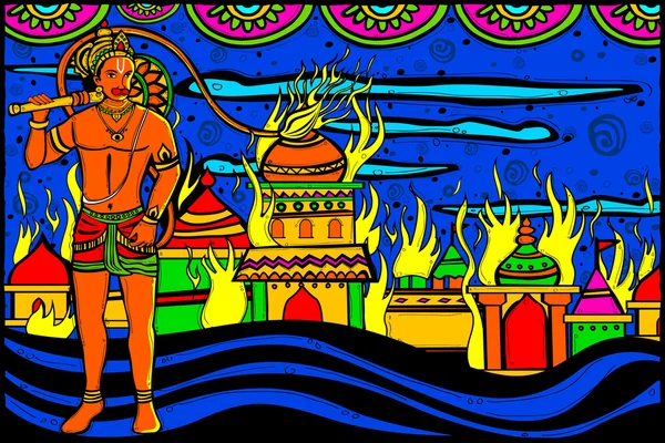 Señor Hanuman Lanka Dahan — Vector de stock